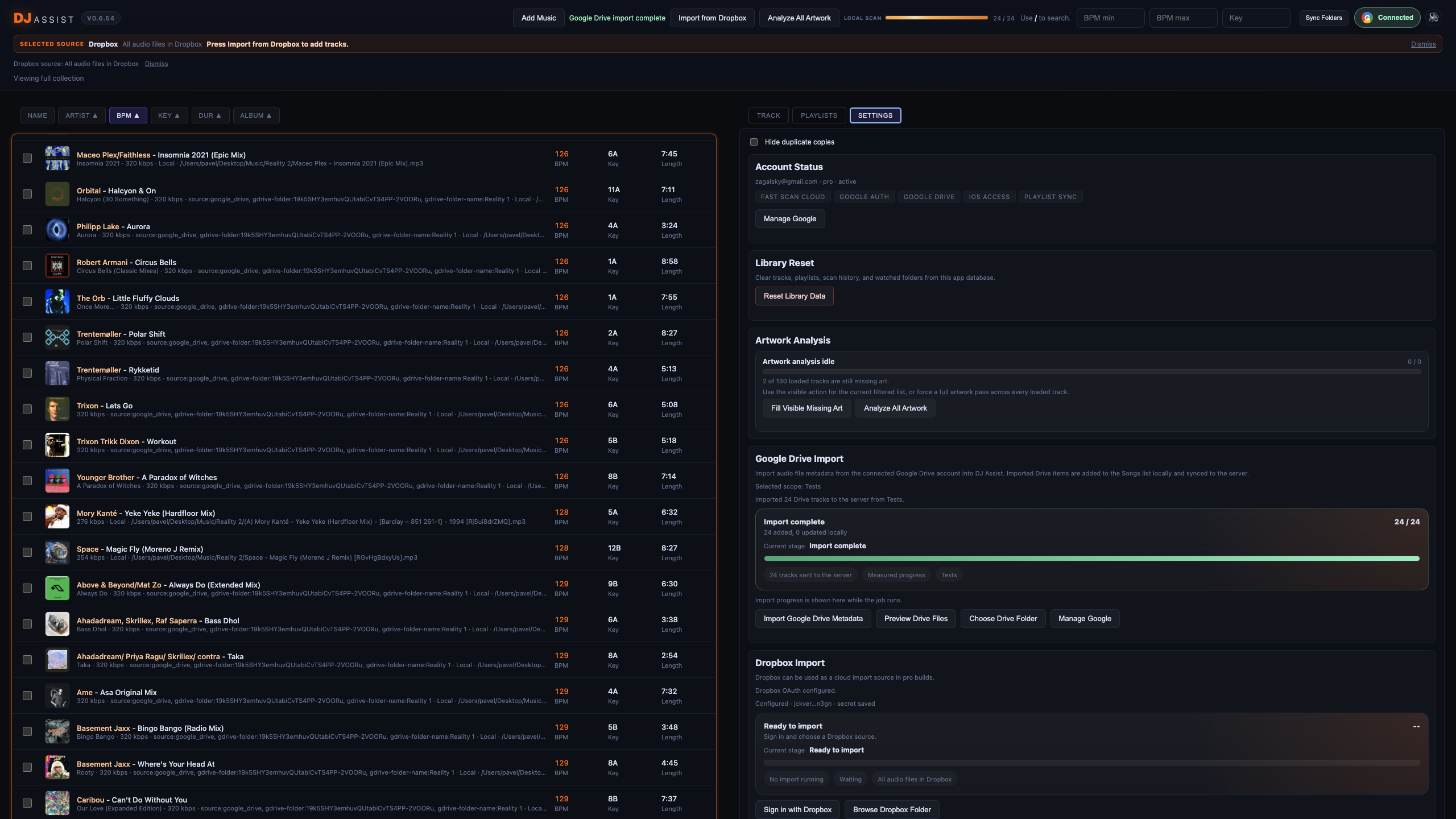DJ Assist Pro advanced scanning options.